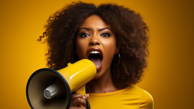 Photo une femme criant partageant des nouvelles avec un mégaphone