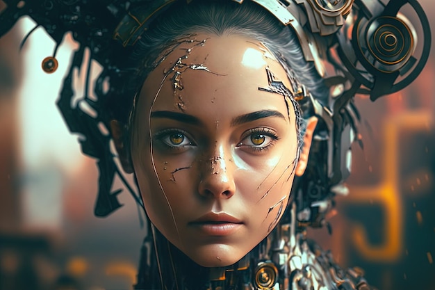 Femme avec des cyberimplants Future girl cyborg mécanisme de modernisation homme robot numérique haut détail anatomie du cerveau personnes culture intellect Le concept de science-fiction IA