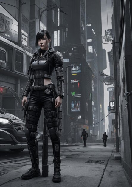 Photo une femme cyberpunk asiatique avec un passé urbain futuriste générée par l'ia