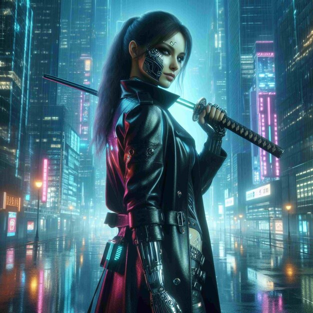 Une femme cyberpunk de la ville du néon