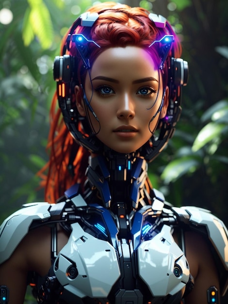 Une femme cyborg moderne dans la conception d'image d'illustration 3d de style cyberpunk générée par AI