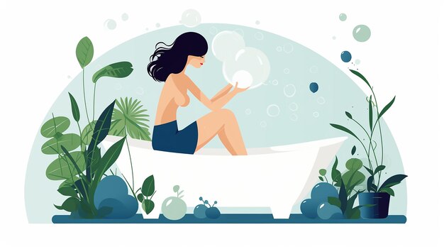 Femme dans le bain fille détendue dans la baignoire avec mousse bub