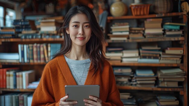 Une femme dans la bibliothèque.