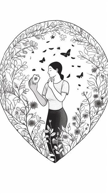 Photo une femme dans un cadre fleuri avec des papillons dessus