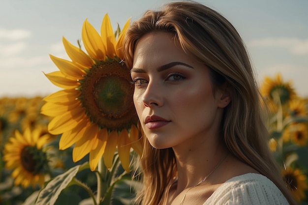 femme dans le camp de girasoles