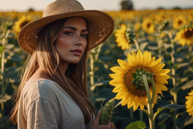 femme dans le camp de girasoles