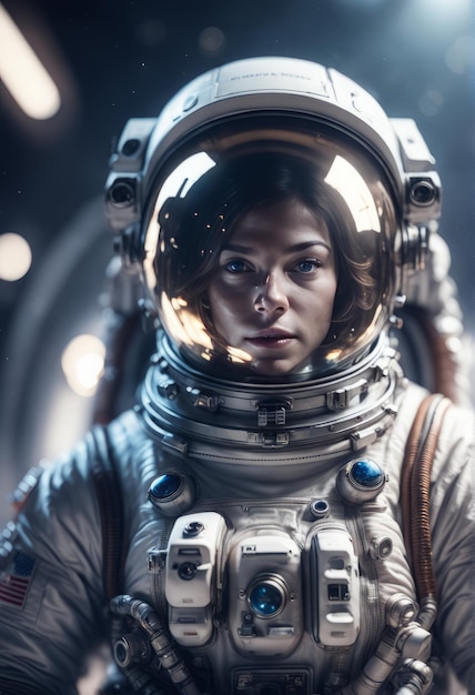 femme dans un casque d'astronaute dans l'espace exploration de l'espacefemme dans un casque d'astronaute dans l'espace