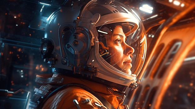 Une femme dans un casque d'astronaute Generative AI Art