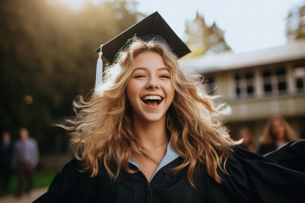 Une femme dans une casquette et une robe de graduation