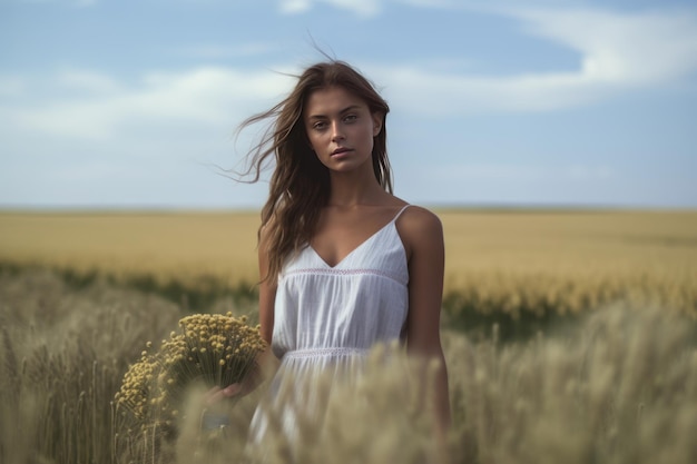 Une femme dans un champ de blé