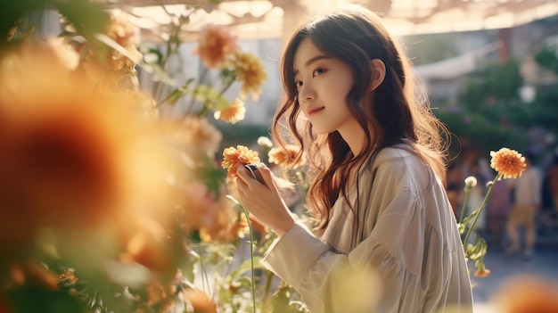 Une femme dans un champ de fleurs