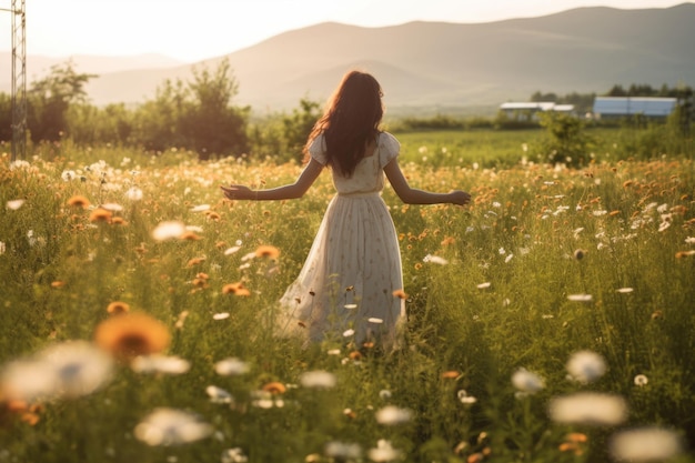 Une femme dans un champ de fleurs