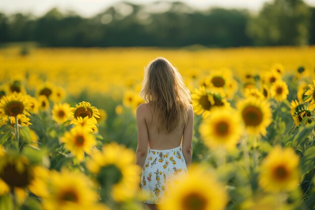 Une femme dans un champ de tournesols