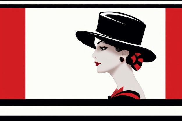 Photo une femme dans un chapeau noir et une robe rouge