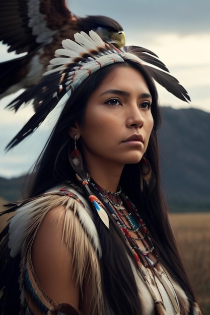 une femme dans un chapeau à plumes avec des plumes et des plumes.