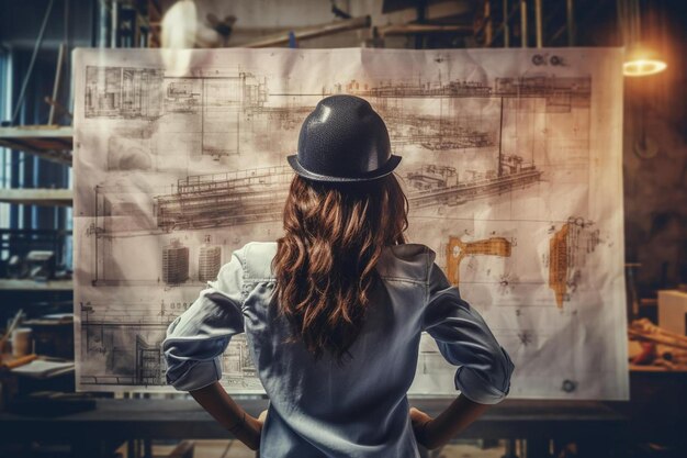 une femme dans un chapeau regarde un plan