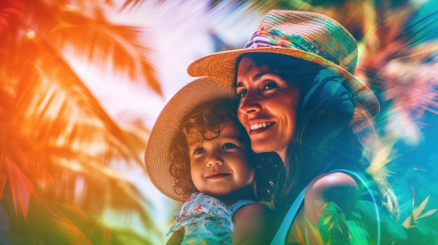 Une femme dans un chapeau tenant un enfant Image AI générative