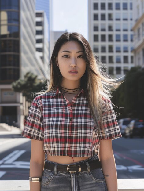 Photo une femme dans une chemise burberry