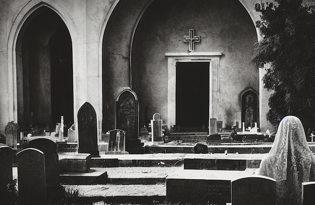 Femme dans un cimetière, photographie d'horreur