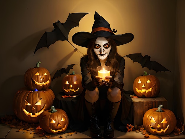 une femme dans un costume de sorcière lors d'une fête d'Halloween