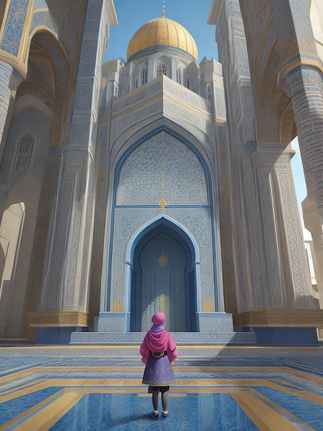 Photo une femme dans la cour de la mosquée