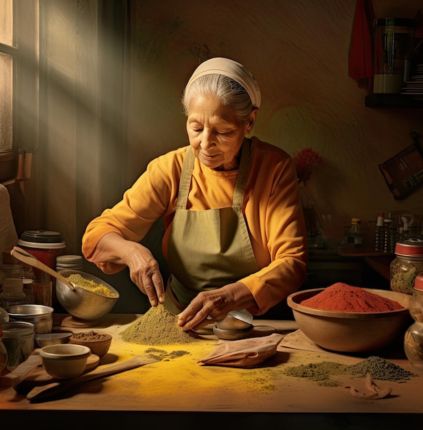 Une femme dans une cuisine préparant de la nourriture sur une table