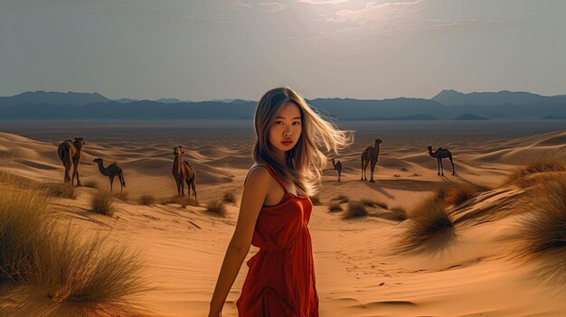 Photo femme dans le désert illustration de fille chinoise femme dansant dans le désert style jessica drossin