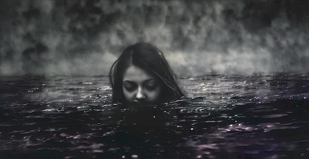 Photo une femme dans l'eau avec un fond sombre avec une femme dans l'eau