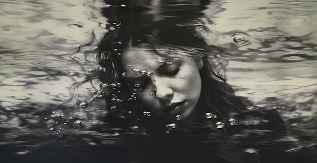 Photo une femme dans l'eau avec les yeux fermés et ses yeux fermés