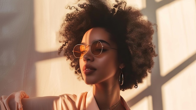 Femme dans un élégant studio sur fond blanc