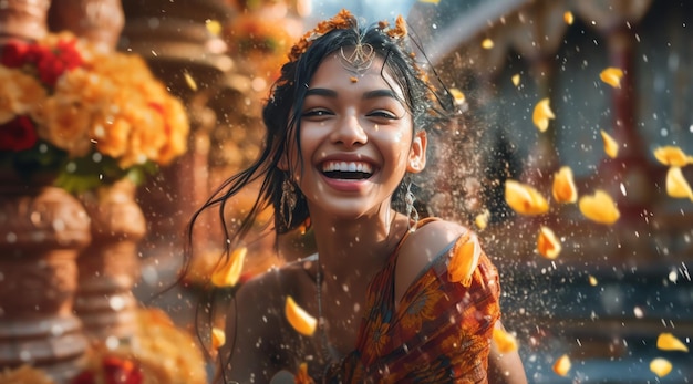 Une femme dans un festival de fleurs