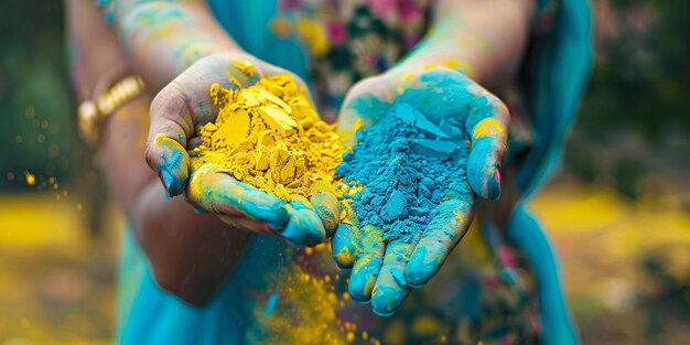 Femme dans le festival de Holi avec la couleur du visage