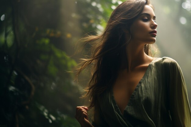 Photo une femme dans une forêt dense