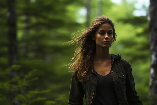 Une femme dans une forêt dense