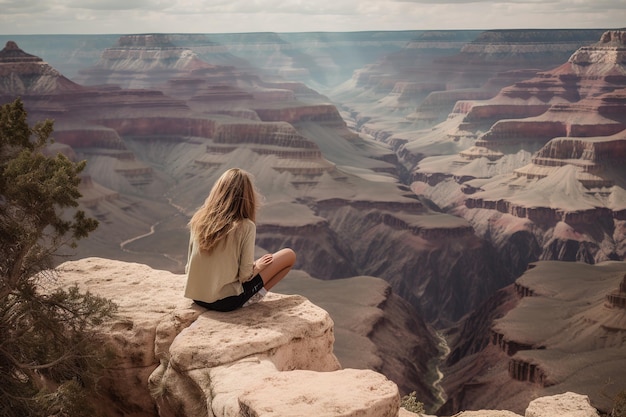 La femme dans le Grand Canyon x Une illustration Ai générative