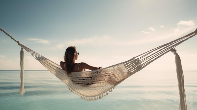 Une femme dans un hamac sur une plage