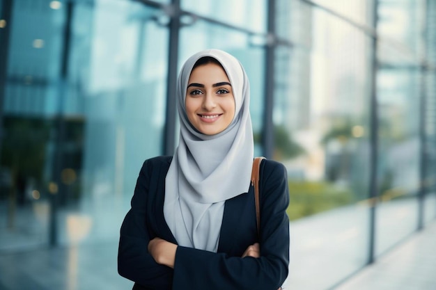 Une femme dans un hijab avec un sourire.