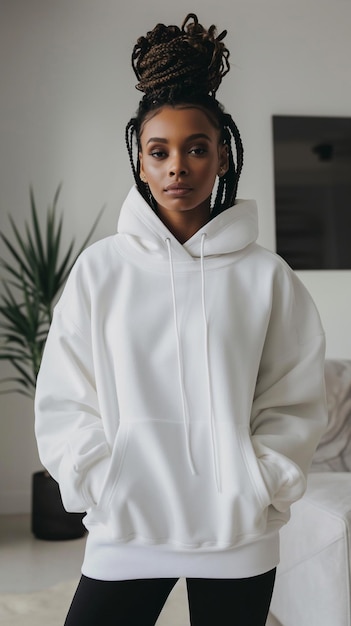 Photo une femme dans un hoodie blanc avec des dreadlocks dessus