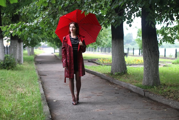 femme dans un imperméable et un parapluie