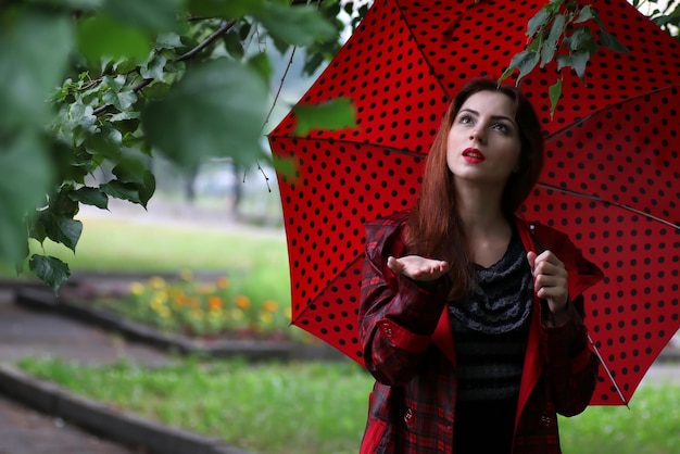 femme dans un imperméable et un parapluie