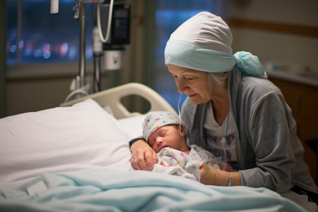 Photo une femme dans un lit d'hôpital tenant un bébé