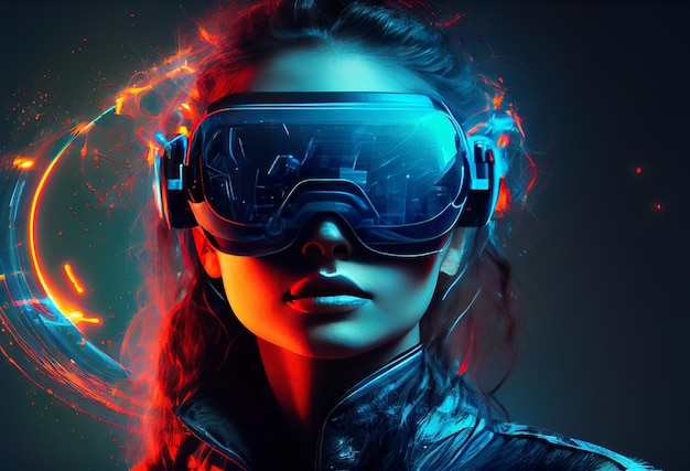 femme dans des lunettes VR concept de technologie d'imagerie moderne réalisé avec l'IA générative