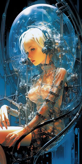 Photo une femme dans un objet d'aspect futuriste avec les mots elle est assise dans un cercle