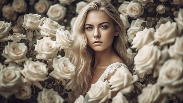 Une femme dans un parterre de fleurs