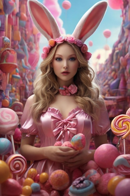 Photo une femme dans le pays des bonbons