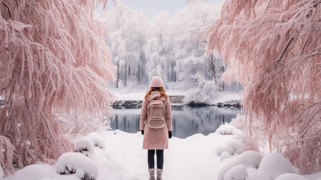 Femme dans un paysage hivernal