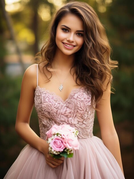 Photo une femme dans une robe avec des fleurs sur la tête