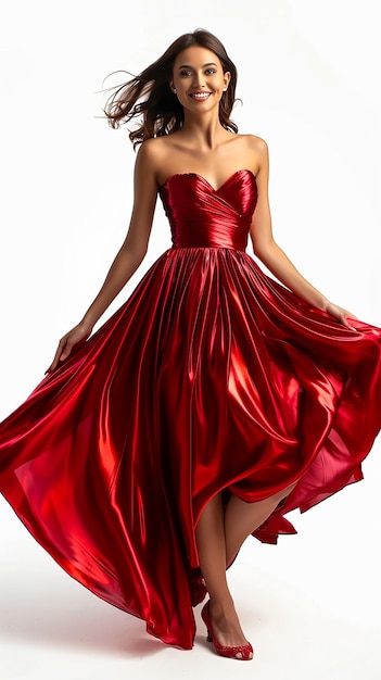 une femme dans une robe rouge avec une robe rouge sur le bas