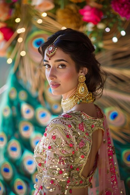 Photo une femme dans une robe traditionnelle avec un collier d'or