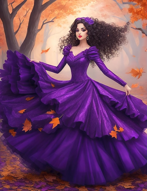 femme dans une robe violette